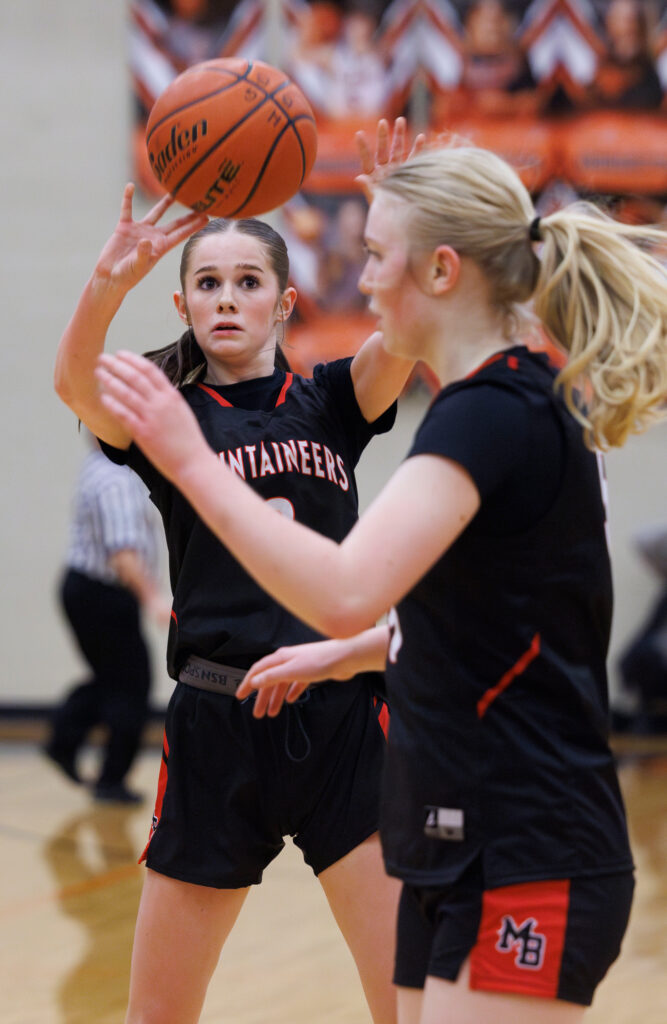 Mount Baker’s Lily Reeves takes a wide-open 3-pointer.