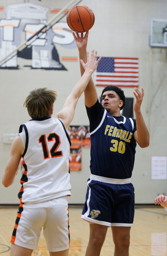 Ferndale’s Kaveer Dhillon throws a shot over Blaine’s Landon Brown.