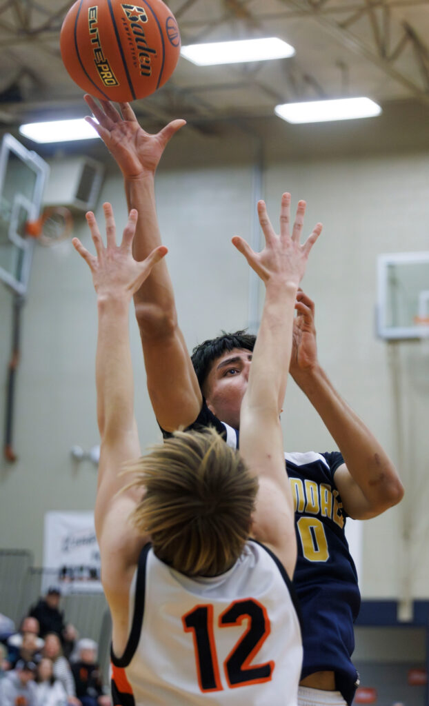 Ferndale’s Mantaj Singh shoots over Blaine’s Landon Brown.