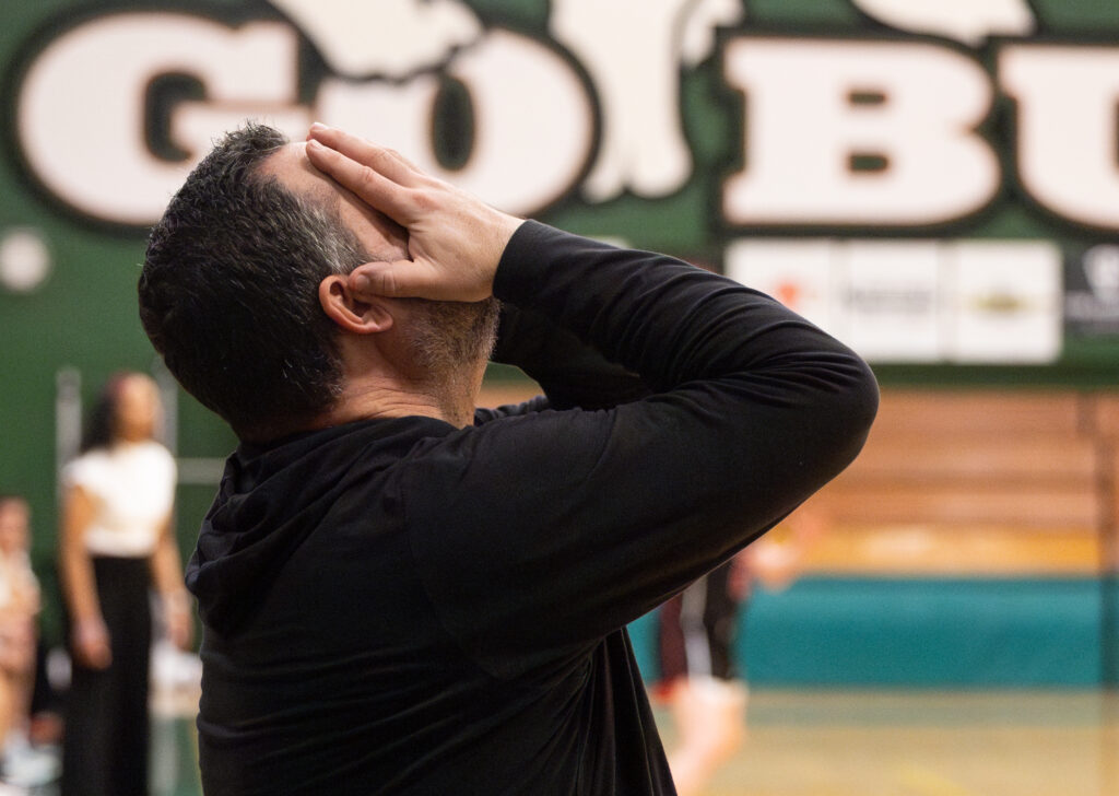 Lynden head coach Rob Adams reacts to a late-game turnover.