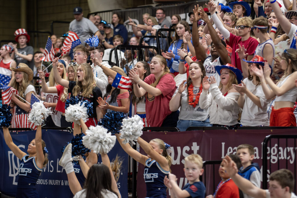 Lynden Christian's student section cheers after the Lyncs score in the second quarter.