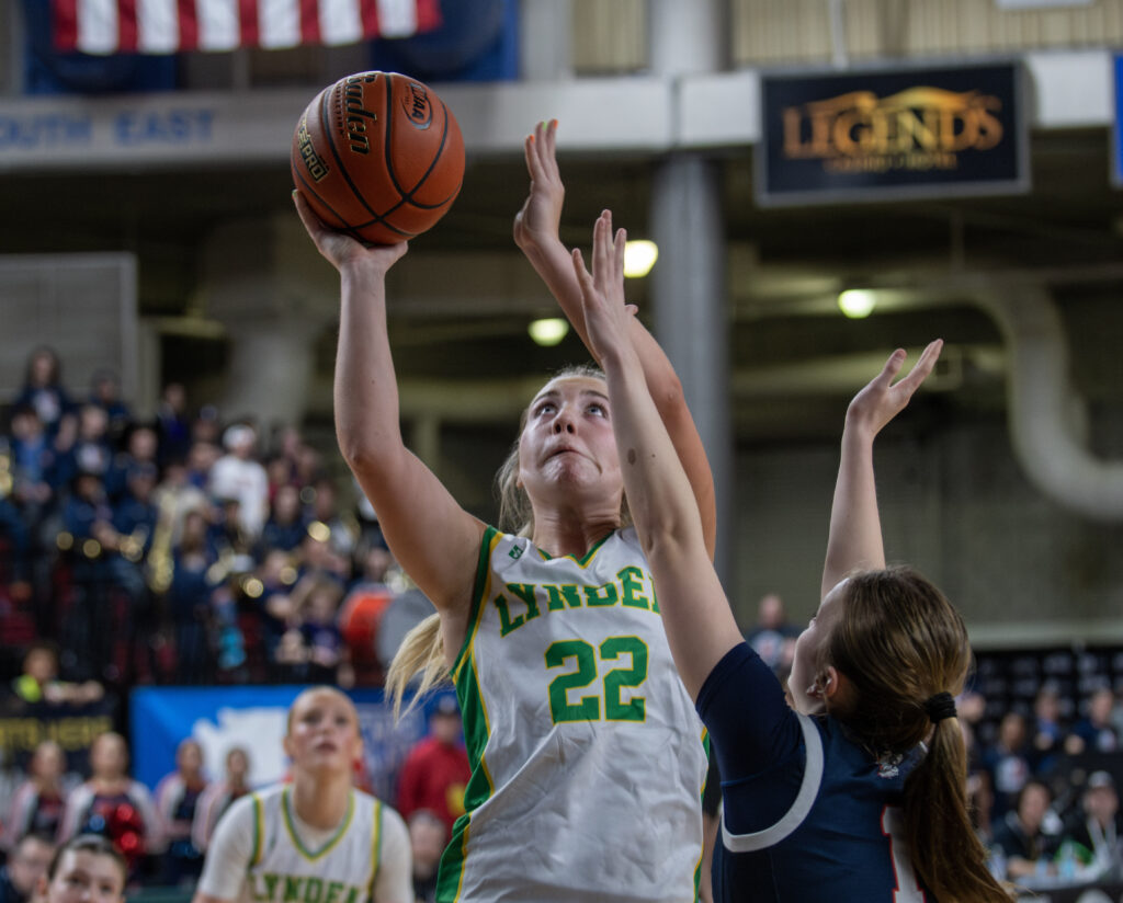 Lynden's Finley Parcher gets a shot off in the paint.