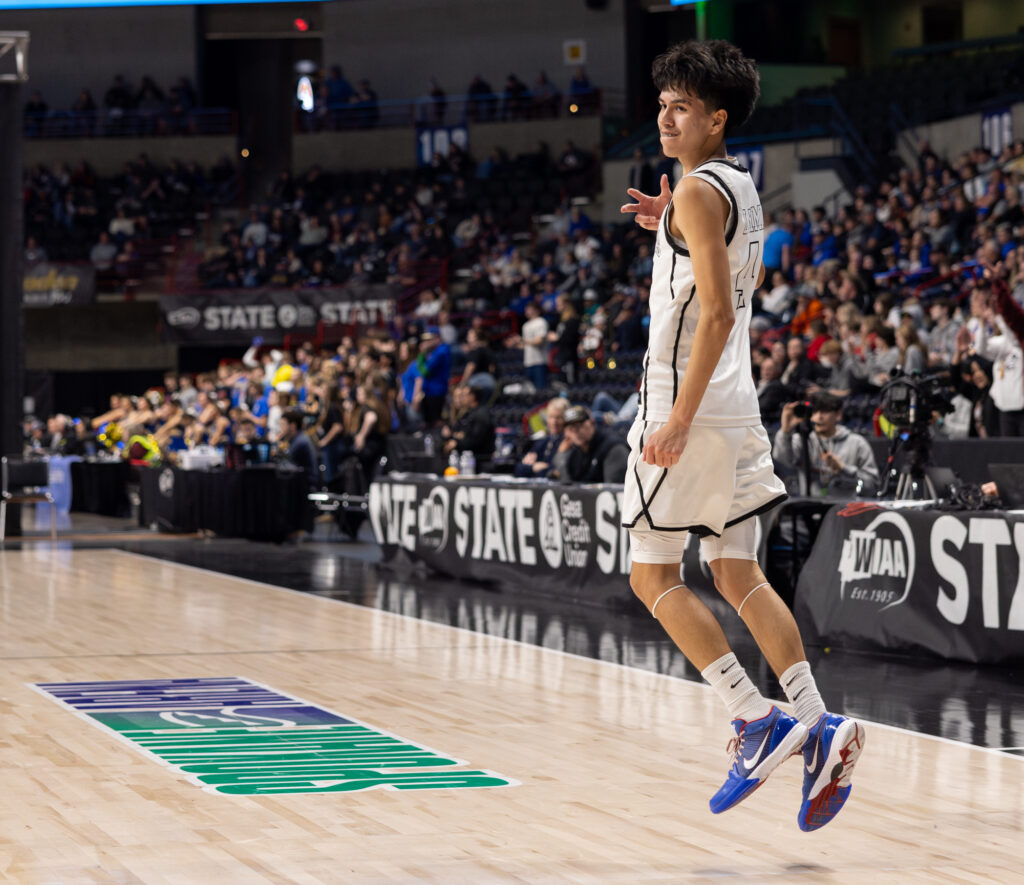 Sophomore guard Dyson Edwards celebrates a 3-pointer.