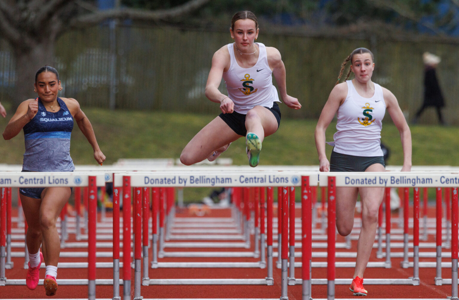 Sehome’s Bella Connell clears the last hurdle to win the girls 100-meter hurdles.